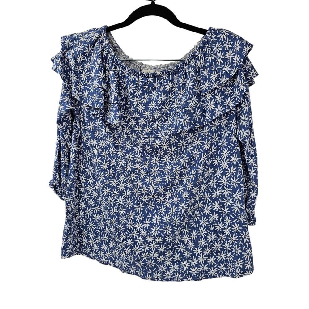 J.Jill Floral Print Ruffle Top Women's Size Small Boho Cottagecore Blouse